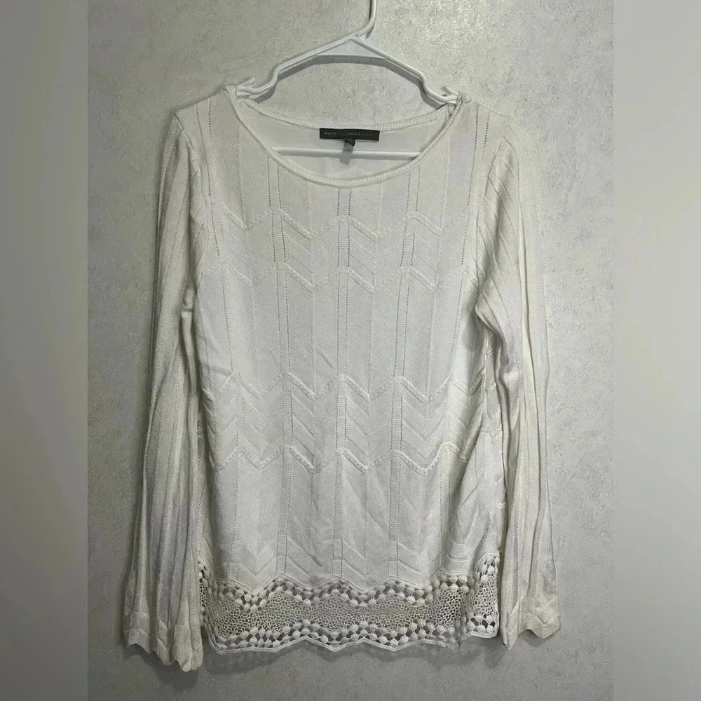 White House Black Market Layered Crochet Lace Trimmed Sweater Blouse Size Small